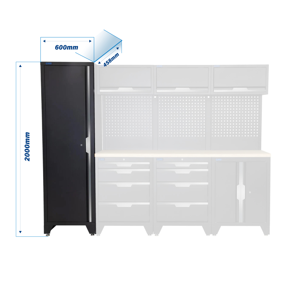 SGS 10pc Modular Garage Storage | 8 Drawers | Plywood Worktop | Tall Single Cabinet | Floor Cabinet | 3x Upper Cabinets
